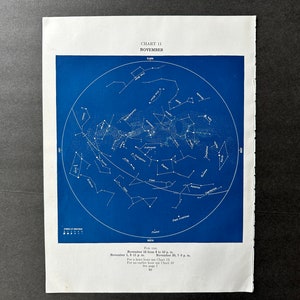 c. 1928 CONSTELACIONES DE NOVIEMBRE litografía • impresión vintage original • mapa estelar del mes • impresión celeste • impresión astronómica • cumpleaños