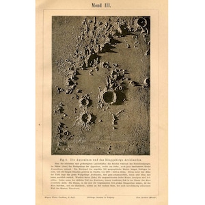 c. 1889 MOND KRATER Lithographie • Antiker Originaldruck • Astronomiedruck • Himmelsdruck • Mondlandschaft • Landkarte des Mondes • #3