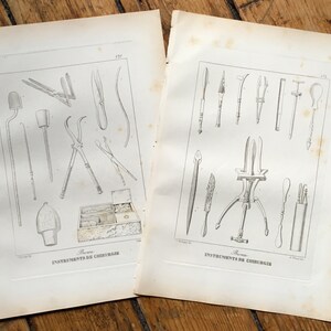 C. 1889 SURGICAL TOOLS engravings •  set of 2 original antique print - medical illustration • surgery print • Doctor&#39;s tools for operations