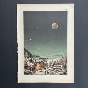 c.1892 TOTAL LUNAR ECLIPSE lithograph • original antique print • astronomy print • celestial print • eclipse of the Moon