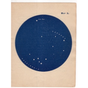CONSTELLATION de Cassiopée 1903 carte antique lithographie originale - carte du ciel miniature
