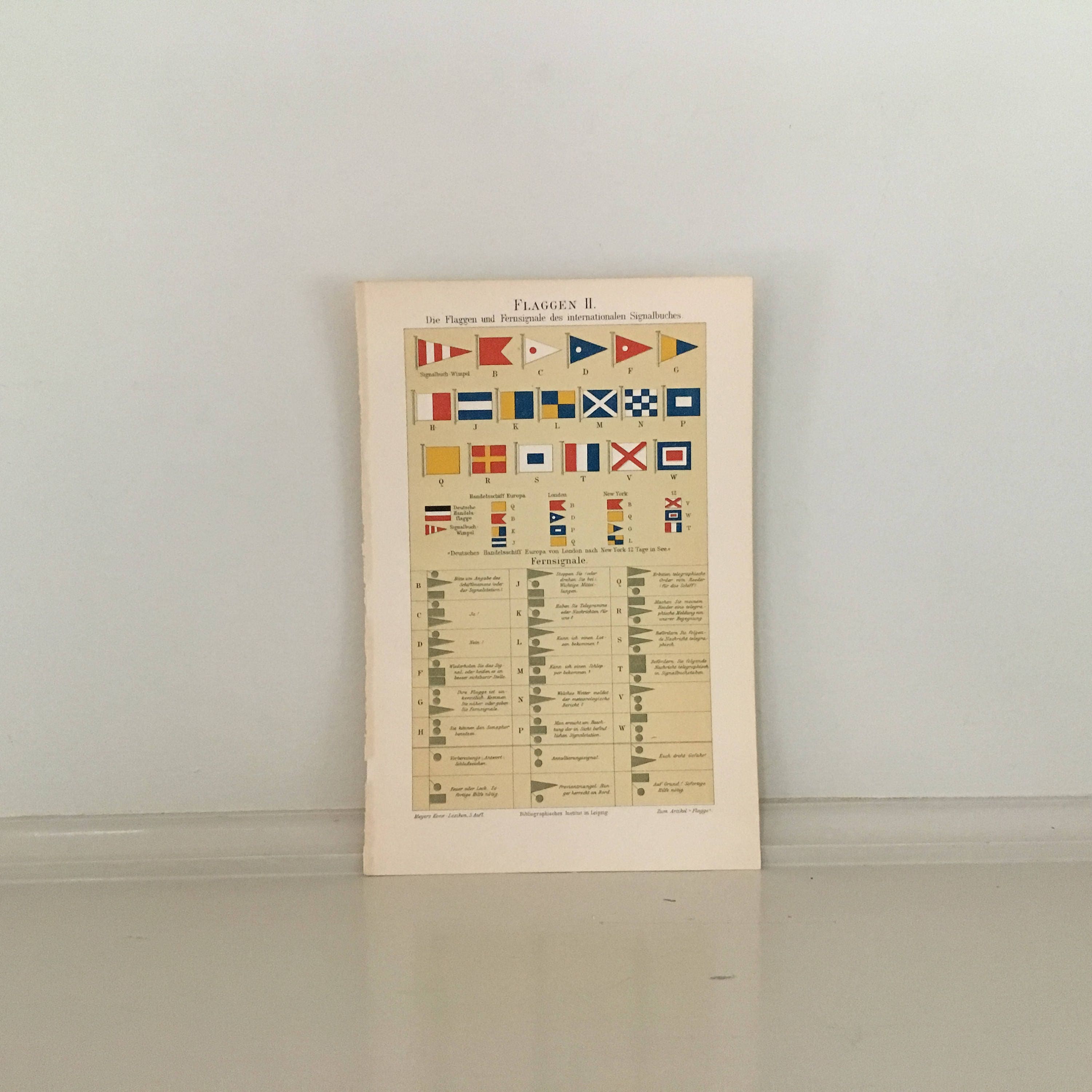 C. 1889 MARITIME SIGNAL FLAGS Print - Original Antique Lithograph ...
