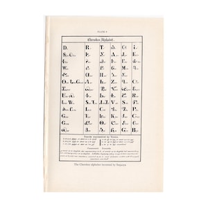 チェロキー文字の石版画、1934年頃 - オリジナルヴィンテージプリント - セコイヤ作 - ネイティブアメリカンの文字体系 - チェロキー音節文字