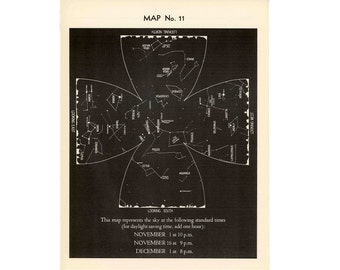 c. 1942 VINTAGE NOVEMBER lithograph • original vintage print • constellations star map celestial astronomy print