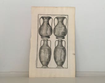 c. 1722 - ANCIENT VASES print - original antique engraving - ancient Italy archaeology print - classic antiquities - historical pottery