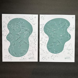 MAPAS ESTELARES DE CONSTELACIONES c. 1966 • impresiones antiguas originales • mapas estelares • impresiones astronómicas • impresiones celestes azules • juego de 2