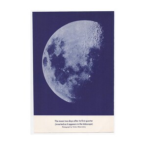 THE MOON print c. 1934 • original vintage print • astronomy print - cobalt blue moon - 2 days after the first quarter • lunar landscape
