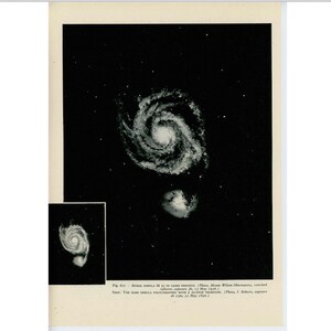 c. 1959 SPIRAL NEBULA antique print • antique astronomy print • Lord Rosse&#39;s spiral nebula Messier 51a • Whirlpool nebula in Canes Venatici