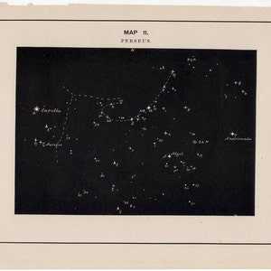 C. 1891 PERSEUS constellatie lithografie - originele antieke astronomie litho - hemelse sterrenkaart - sterrenkaart van de hemel - sterren print