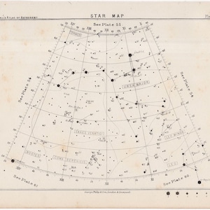 ca. 1892 STAR MAP 55 • original antik Druck • Astronomie Druck • himmlischen Druck • Konstellation Druck • Stern-Diagramm • himmlische Dekor