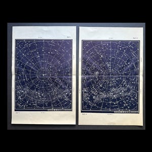 c. 1959 MAPAS DE ESTRELLAS POLARES • impresiones antiguas originales • impresión astronómica • constelaciones • celestes • estrellas del Polo Norte y del Polo Sur • juego de 2