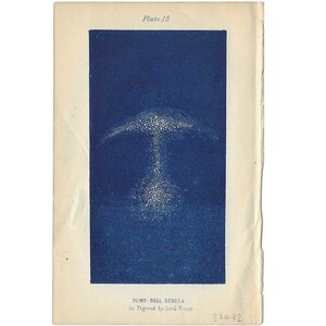 Selten! ca. 1850 DUMB-BELL NEBULA Druck • original antik Druck • Astronomie Druck • Kobaltblau Himmels - Sonnensystem • von Lord Rosse