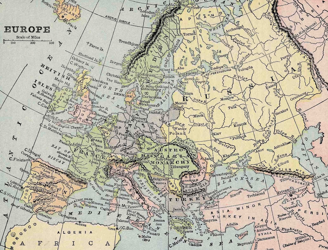C. 1910 EUROPE ANTIQUE MAP Lithograph Original Antique Print - Etsy