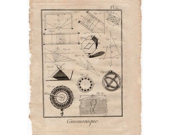 c. 1784 GNOMONICS SUNDIALS print • original antique print • of geometric science of constructing and using dials and sundials - plate 2