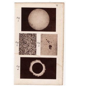 c. 1884 SUN & SUNSPOTS PRINT - antique astronomy print - solar phenomena print - sun print - solar system print