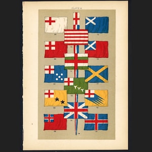 c. 1897 FLAG lithograph • original antique print • flags of the World • International flags • vexillology prints• National flag