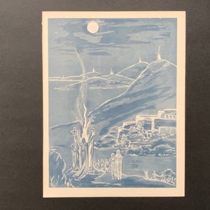 c. 1948 COMET IN 595 ad. lithograph • original vintage print • celestial print • historical astronomy print • over Southern England