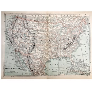 1910 年頃のアメリカ合衆国の地図 - オリジナルのアンティーク プリント - 世界の地図 - 国際地図作成