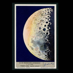 winzig! c. 1960s ASTRONOMICAL OBSERVATIONS Lithographie • Original Vintage Druck • Mini Werbekarte • Astronomie • celestial • Der Mond