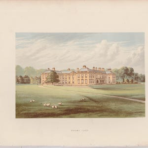 H. 1880 ENGLISCHES MANOR Druck • antiker Originaldruck • Architektur • Schlossherr • Druck von Holme Lacy