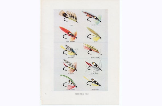 C. 1970 STREAMER FLIES Print Original Vintage Print Fishing Lures Print Fly  Tying Print Angler Print Orvis Print Fishing Print 