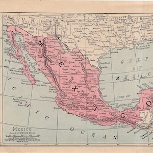 C. 1930 MEXICO or CANADA map - original vintage map - color lithograph - maps of the world  - small colorful map -