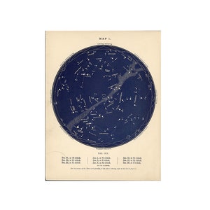 C. 1884 Litografía DE ESTRELLAS DE DICIEMBRE Y ENERO • impresión antigua original • impresión de constelaciones • mapa estelar • astronomía celestial • Estrellas mensuales