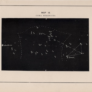 C. 1891 COMA BERENICES STERNBILD Lithographie • Original antik Druck • Himmelskarte Astronomie Druck