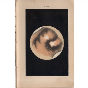 c. 1882 MARS PLANET Lithographie - original antiker Astronomiedruck - Himmelsdruck - Marsdruck - Sonnensystemdruck
