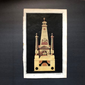 1757 ARCHITECTURE original antique french hand coloured engraving - vertical structure