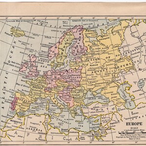 C. 1930 EUROPE or SOUTH AMERICA map - original vintage map - color lithograph - maps  of the world  - small colorful map