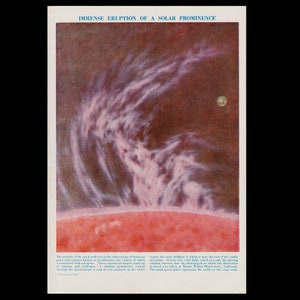 c. 1950&#39;s SOLAR PROMINENCE lithograph • original vintage print • The Sun print • solar flares • prominences print • solar activity