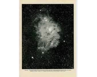 1959  NEBULA VINTAGE LITHOGRAPH - original vintage print - astronomy galaxy - nebula M8 in sagittarius