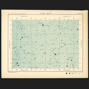 c. 1910 MAPA ESTELAR • impresión antigua original • impresión celeste • impresión astronómica • impresión constelación • carta estelar nº 61