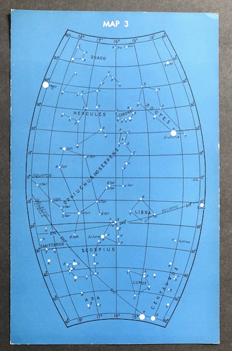 1946 STAR MAPS \u2022 set of 2 original vintage prints \u2022 blue celestial prints c map 2 /& 3 \u2022 astronomy prints \u2022 libra hercules scorpio
