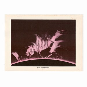 c. 1959 SOLAR FLARES lithograph • original vintage print • astronomy print • celestial • solar protuberances • solar prominences • the Sun