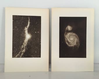 c. 1934 NEBULA lithographs - set of 2 vintage astronomy lithographs - celestial lithographs - spiral nebula & in constellation cygnus