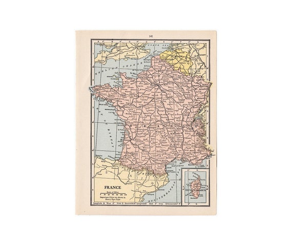 MAP OF FRANCE C. 1931 • Original Vintage Map • Vintage Print