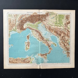 c. 1908 ITALY ANTIQUE MAP • original antique print • map of Italy • Italian mountains print • Apennine Mountains print • Italian map