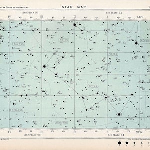c. 1910 MAPA ESTELAR • impresión antigua original • impresión celestial • impresión astronómica • impresión de constelaciones • mapa estelar n.º 58