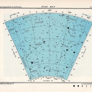 1955 estrella arco mapa 64 constelaciones original vintage impresión celestial