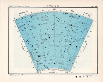 1955 年の星図 64 星座 オリジナル ビンテージ 天体プリント