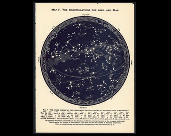 c. 1942 APRIL MAY & JUNE lithograph • original vintage print • celestial print • astronomy print • Southern Constellations