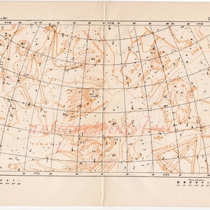 c. 1908 MAPA DE CONSTELACIONES VI • impresión antigua original • impresión de astronomía celestial • virgo leo cáncer osa lince bastones