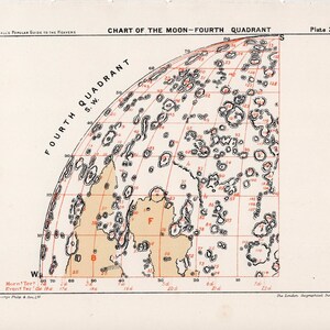 C. 1910 MOON CHART - original antiken Druck - Mond Astronomie Druck - Mondkarte - Quadrant Nr. 4