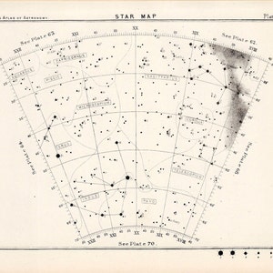 ca. 1892 STAR MAP 69 • original antik Druck • Astronomie Druck • himmlischen Druck • Konstellation Druck • Stern-Diagramm • himmlische Dekor