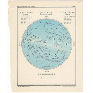 c. 1955 SEPTIEMBRE u OCTUBRE mapa estelar - impresión original de astronomía vintage - regalo de cumpleaños - impresión celestial - constelación de estrellas char • mes