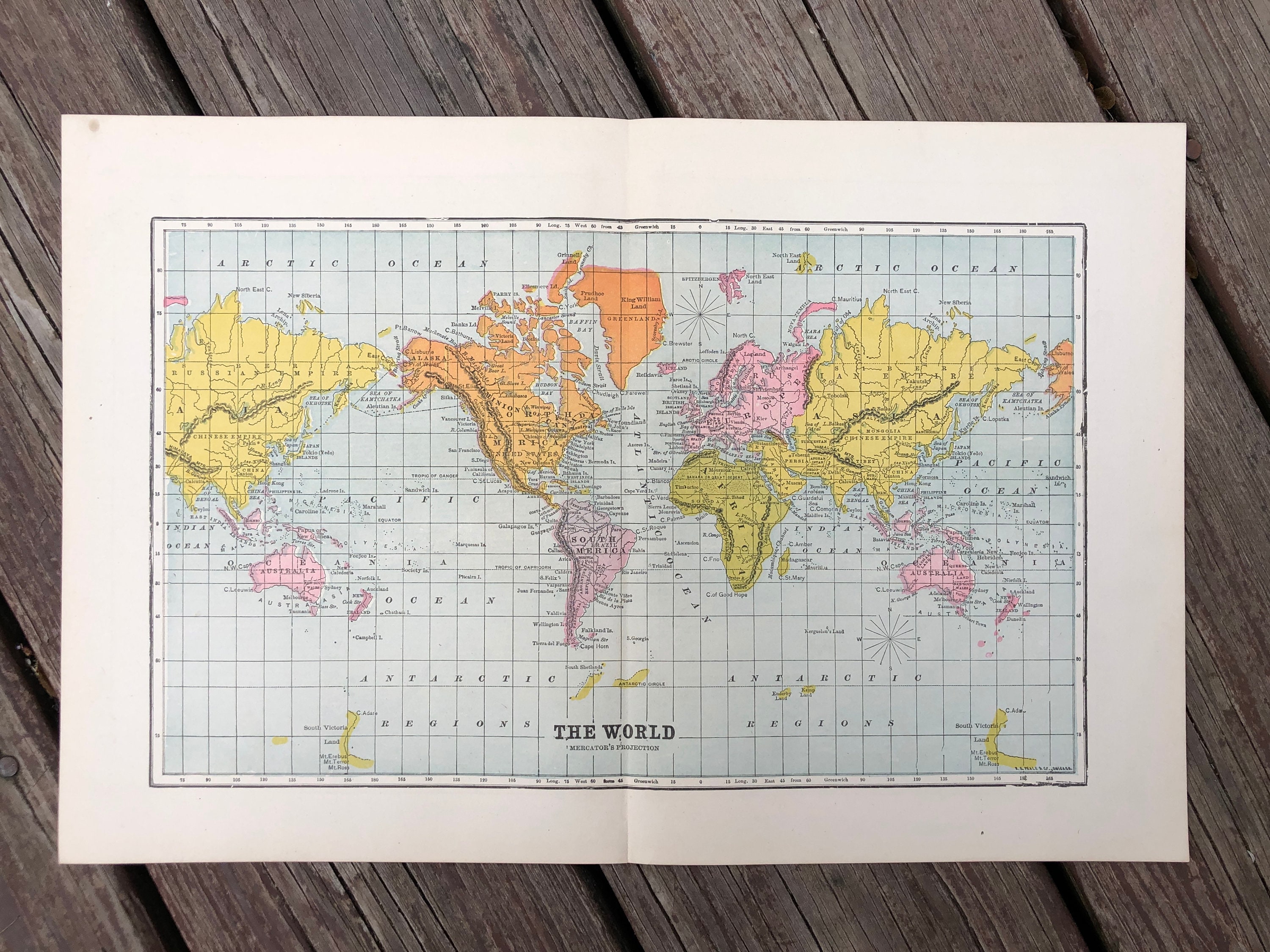 C. 1910 WORLD MAP • Original Antique Map • Original Antique Print