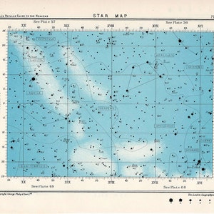 C. 1955 STAR MAP 62 • originele vintage print • hemelse print • sterrenbeelden print • astronomie print • met kaart 61 op achterzijde