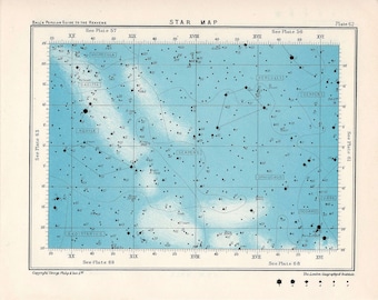 May include: A blue and white star map with constellation outlines and star names labelled. The map shows the constellations Vulpecula, Sagitta, Aquila, Sagittarius, Serpens, Hercules, Ophiuchus, Libra, and Scorpius. The map is labelled "Ball's Popular Guide to the Heavens" and "Star Map".